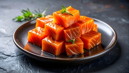 Salmon Candy on Dark Stone Background