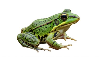 Fototapeta premium A green frog sitting on a transparent background with big eyes