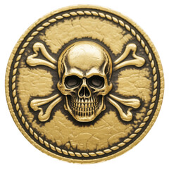 Naklejka premium Gold skull and crossbones emblem pirate isolated on a transparent background