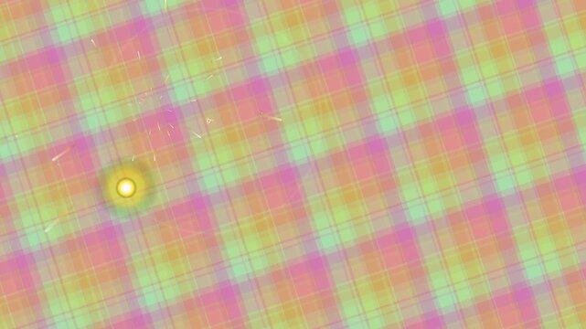 Soft pastel plaid moire pattern with subtle glowing orb and sparkles, abstract motion background