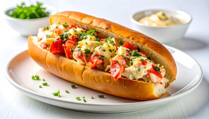 Classic Lobster Roll on Clean White Background