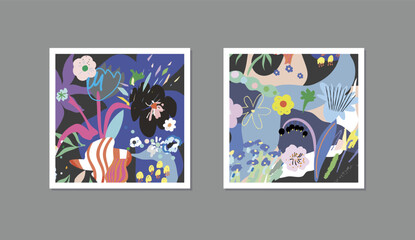 Floral Abstract Posters. Design for social media, cards, posters