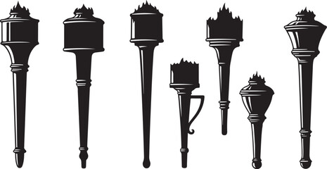 Fototapeta premium Collection of various black street lamps on white background