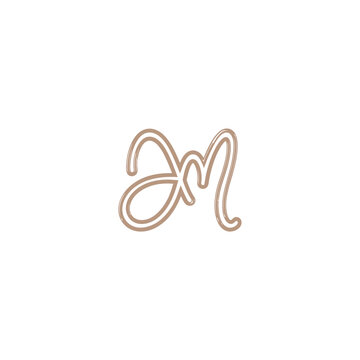 Elegant Calligraphy Script Letter M Monogram Logo Design in Beige on isolated white background