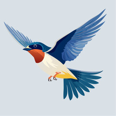 Dynamic vector illustration of a colorful swallow bird in graceful flight, wings spread wide, capturing the agility and beauty of this beloved songbird in a vibrant artistic design