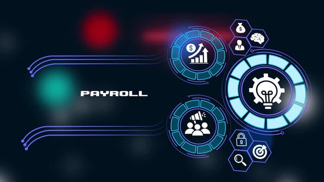 Payroll management salary processing and employee compensation system concept. Business, Technology, Internet and network concept.