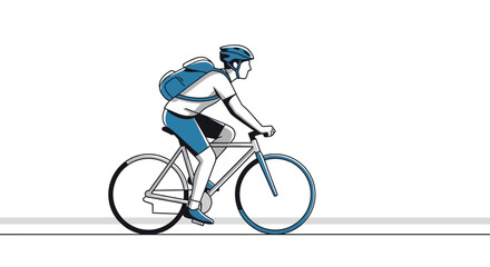 Fototapeta premium A stylized illustration of a person riding a bicycle with a backpack and helmet.