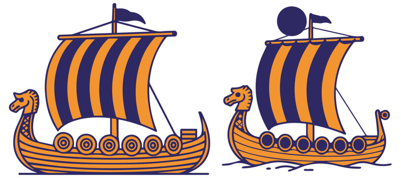 Orange and blue viking ships with striped sails vector design eps 10