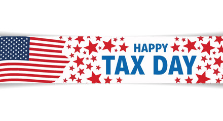 A patriotic banner with an american flag and stars, celebrating tax day in the united states.