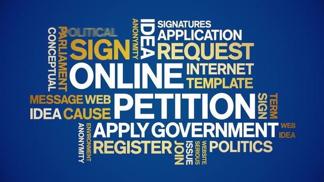 Online Petition animated word cloud-text design animation tag kinetic typography seamless loop.