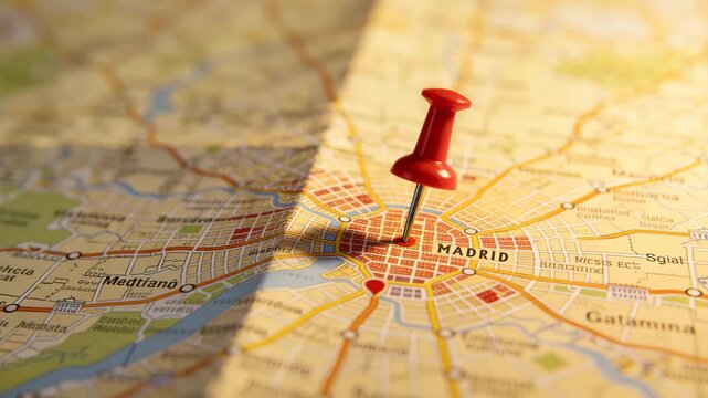 push pin on madrid city vintage map video