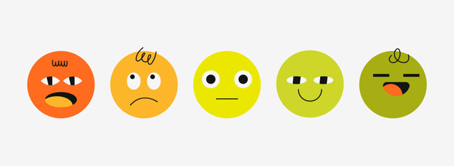 Obraz premium Vector emotion rating scale with abstract face characters ranging from bad to excellent. Ideal for customer satisfaction surveys, UX rating systems, education materials and psychology projects.