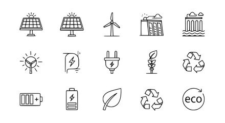 Sustainable Energy Vector Icons – Editable Stroke Outline Collection © MdAmzad