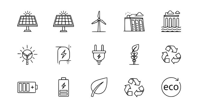 Sustainable Energy Vector Icons &ndash; Editable Stroke Outline Collection
