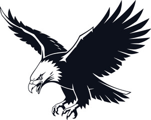 Obraz premium Powerful Bald Eagle Mascot Vector Illustration - Aggressive Predatory Bird in Flight with Outstretched Talons and Wings