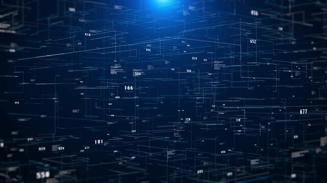 Technology digital line corner structure cyber data network connection concept. Abstract 3d futuristic tilt up perspective view 4K motion background.