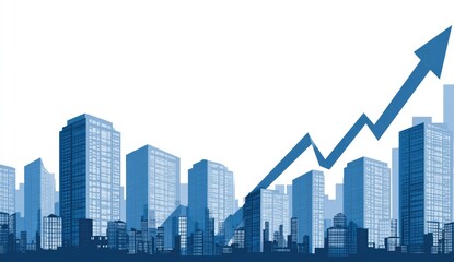 Obraz premium Cityscape with rising arrow depicting business growth and development