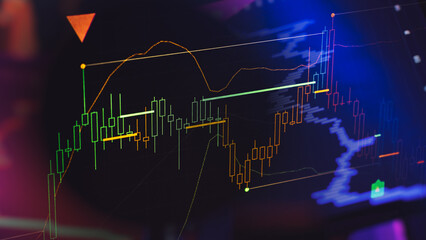 Naklejka premium Colorful Candlestick Trading Chart with Volume Profile