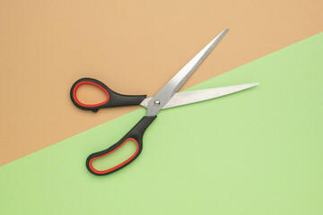 Open Scissors on Geometric Background: Creative Stationery and Design Concept