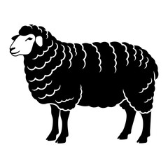 Black Silhouette of a Sheep Standing on White Background