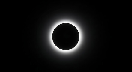 Solar eclipse total phase with bright corona ring glowing against dark night sky background creating dramatic celestial phenomenon effect