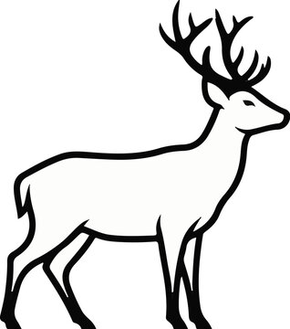 Stylized black and white outline drawing of a majestic stag