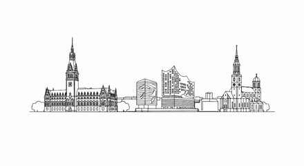 Obraz premium Sketch of a city skyline with varied architectural styles