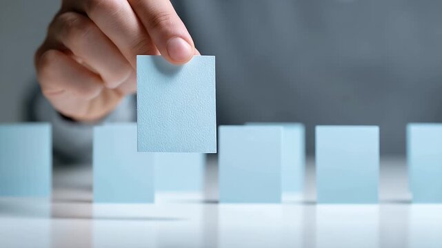 Hand selecting blank blue card in decision-making concept