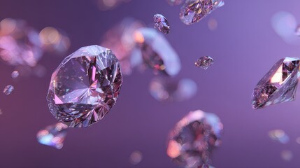 Numerous sparkling diamonds floating against a rich purple background, radiating luxury, elegance, and high - value beauty.