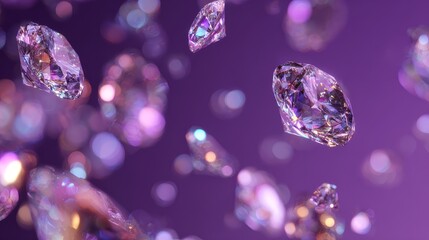 Numerous sparkling diamonds floating against a rich purple background, radiating luxury, elegance, and high - value beauty.