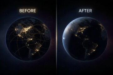 Earth Hour Before and After Lights Off &ndash; Global Energy Conservation Concept