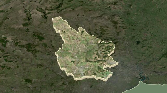 Caerphilly region, Wales - Great Britain, extruded on the map. Animation