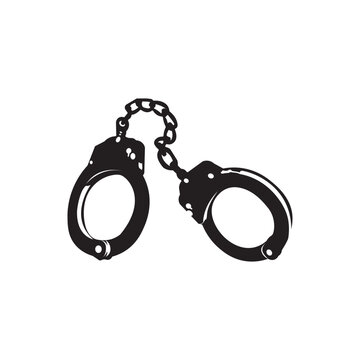 Handcuffs silhouette. Linked handcuffs vector for law enforcement iconography, criminal justice illustrations, legal and security branding, editorial use, and investigative visuals.