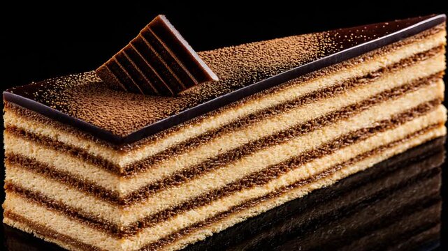 Decadent Multi Layer Chocolate Cake Slice with Rich Ganache Topping and Decorative Garnish.
