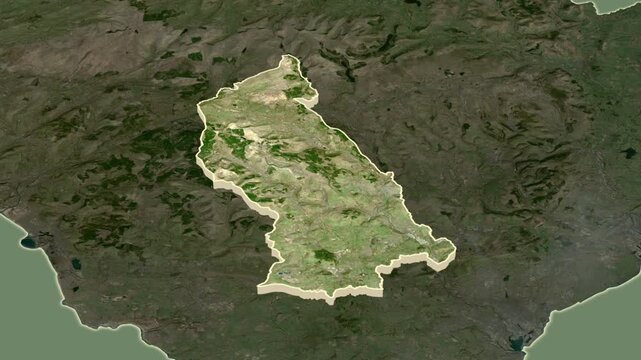 Rhondda Cynon Taf region, Wales - Great Britain, extruded on the map. Animation