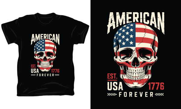 American skull flag vector illustration est 1776 forever