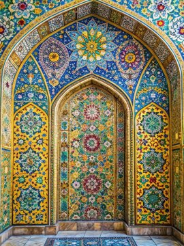 Vibrant colorful tiles of Khalvat e Karim Khani at Golestan palace complex in Tehran