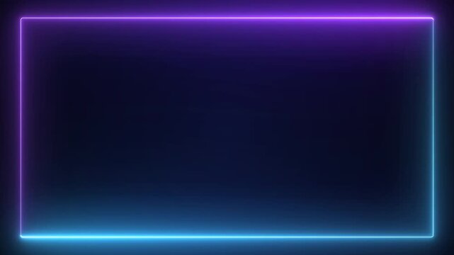 Neon glowing rectangle frame for video overlays, digital banners, and YouTube tech content. Blue-purple futuristic border animation perfect for compositing. 4K loop.