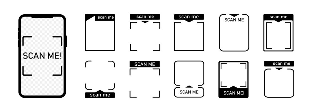 Set with scan me icon for qr code. Scanner border shape. Screen of frame scanner for mobile phone. Vector illustration