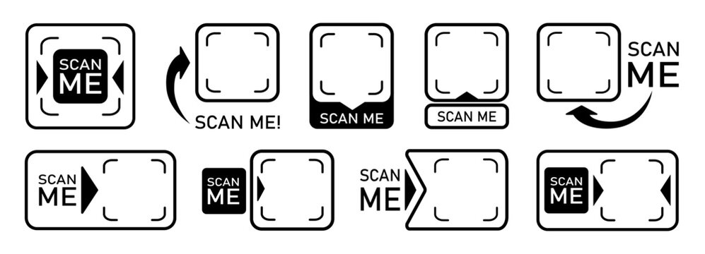 Set with scan me icon for qr code. Scanner border shape. Screen of frame scanner for mobile phone. Vector illustration