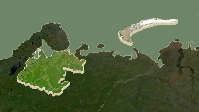 Arkhangelsk region, Russia - map extrusion with regional location map.