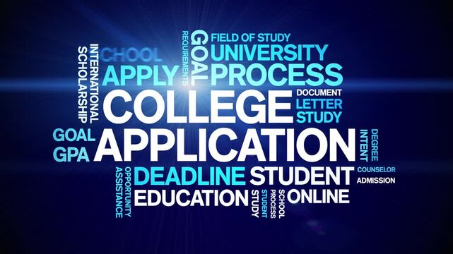 College Application animated word cloud-text design animation tag kinetic typography seamless loop.