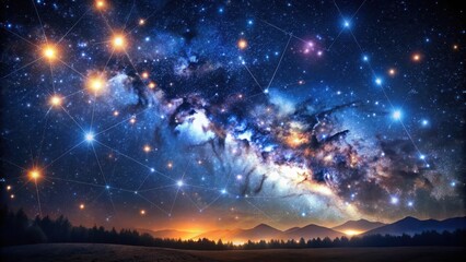 Fototapeta premium Dark night sky with numerous stars and galaxies forming a stunning celestial display under twinkling constellations