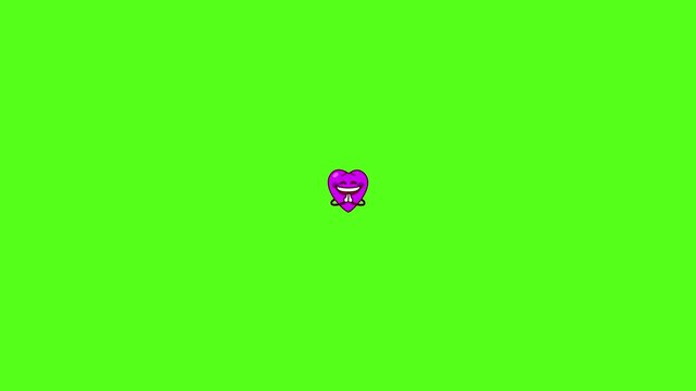 Purple heart emoji with sweat on green screen background