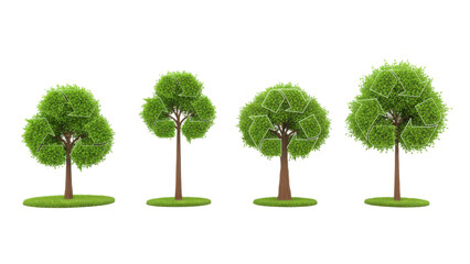 Fototapeta premium Four green trees isolated on transparent background