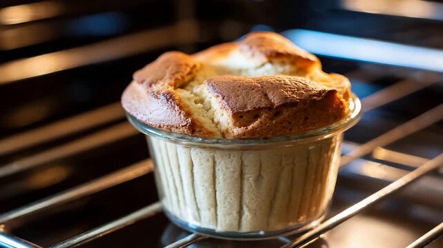 Delicious Golden Brown Souffle Baking and Rising Perfectly in a Hot Home Oven.