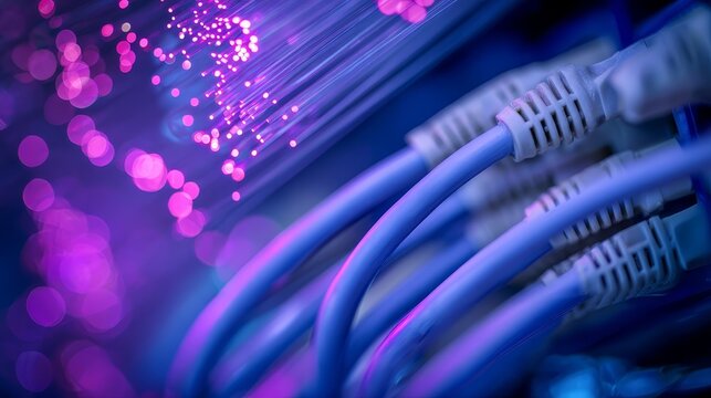 Fiber Optic Network with Ethernet Cables &ndash; High-Speed Data Transmission and Connectivity