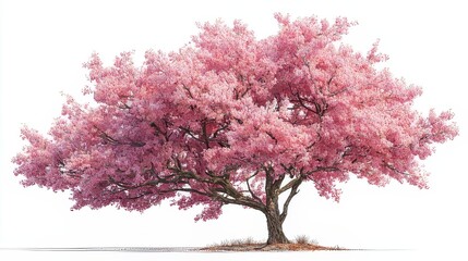 Fototapeta premium Beautiful pink cherry blossom tree in full bloom isolated on white background. Spring nature and floral concept with copy space.