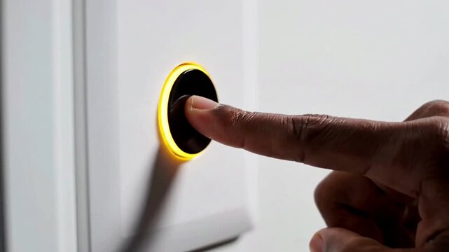 Close-up of finger pressing smart home light control button