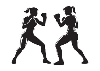 Fototapeta premium two woman boxer logo silhouette vector, woman in boxing gloves silhouette vector illustration, boxing woman logo silhouette, powerful female boxer logo vector silhouette on white background